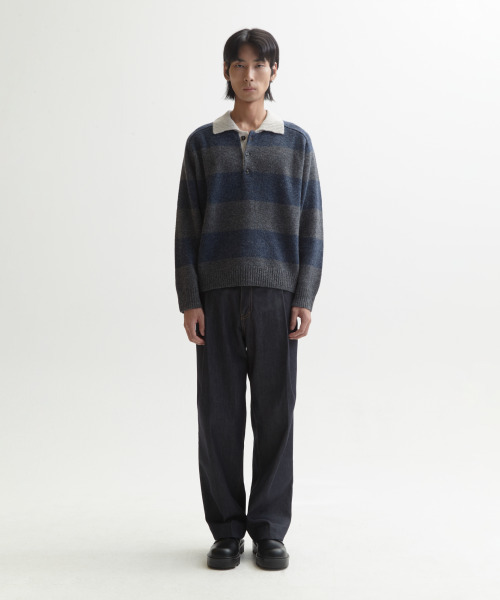 NONBLANK(ノンブランク)の「ストライプウールカラーニット_GREY(ニット/セーター・メンズ・その他・MEDIUM/LARGE/X-LARGE)」の3枚目の写真