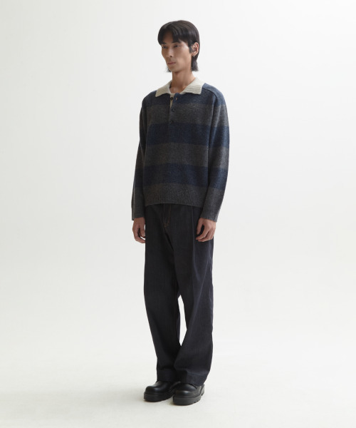 NONBLANK(ノンブランク)の「ストライプウールカラーニット_GREY(ニット/セーター・メンズ・その他・MEDIUM/LARGE/X-LARGE)」の4枚目の写真