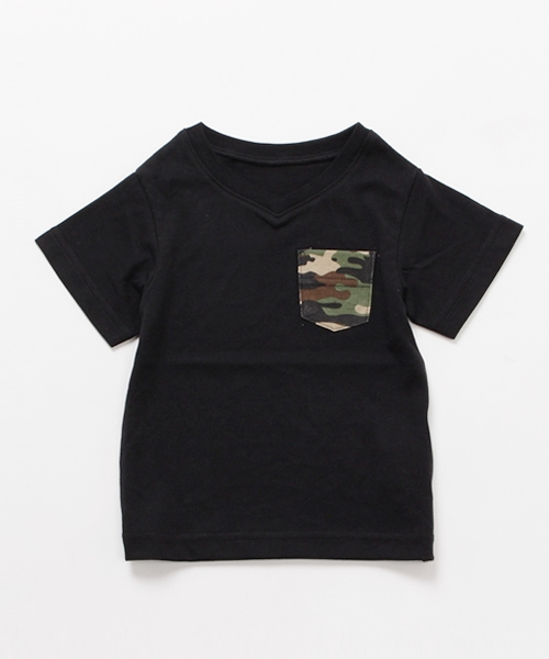 RODEO CROWNS WIDE BOWL（ロデオクラウンズワイドボウル）の「キッズ CALHD Vネック 柄ポケ Tシャツ（Tシャツ/カットソー・キッズ・ブラック/サックスブルー/ネイビー/ホワイト・X-SMALL/MEDIUM/LARGE/SMALL）」の2枚目の写真