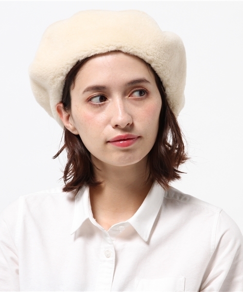 WEGO（ウィゴー）の「WEGO/ボアベレー（ハンチング/ベレー帽・レディース・ブラック/オフホワイト・FREE）」の2枚目の写真