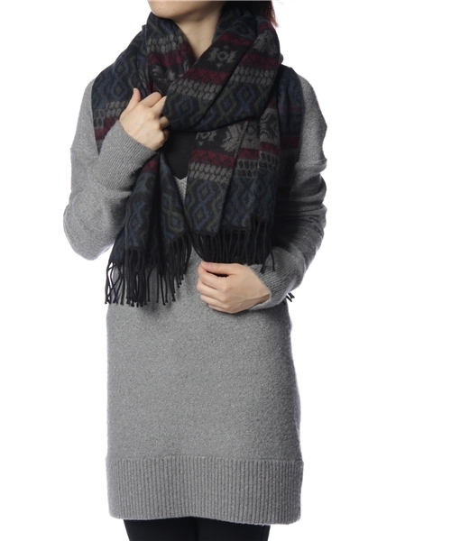 603（ロクマルサン）の「603 民族系柄大判ストール（ストール/ショール・レディース・レッド/ネイビー・FREE）」の3枚目の写真