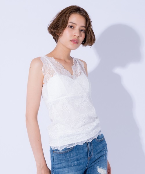 Auntie Rosa（アンティローザ）の「【AUNT MARIE'S】総レースカップインナー（タンクトップ・レディース・ホワイト/ライトグレー/ブラック/ボルドー/ライトブルー/ベージュ・FREE）」の2枚目の写真