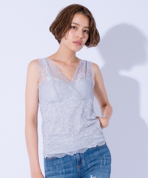 Auntie Rosa（アンティローザ）の「【AUNT MARIE'S】総レースカップインナー（タンクトップ・レディース・ホワイト/ライトグレー/ブラック/ボルドー/ライトブルー/ベージュ・FREE）」の3枚目の写真