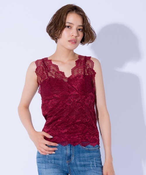 Auntie Rosa（アンティローザ）の「【AUNT MARIE'S】総レースカップインナー（タンクトップ・レディース・ホワイト/ライトグレー/ブラック/ボルドー/ライトブルー/ベージュ・FREE）」の6枚目の写真