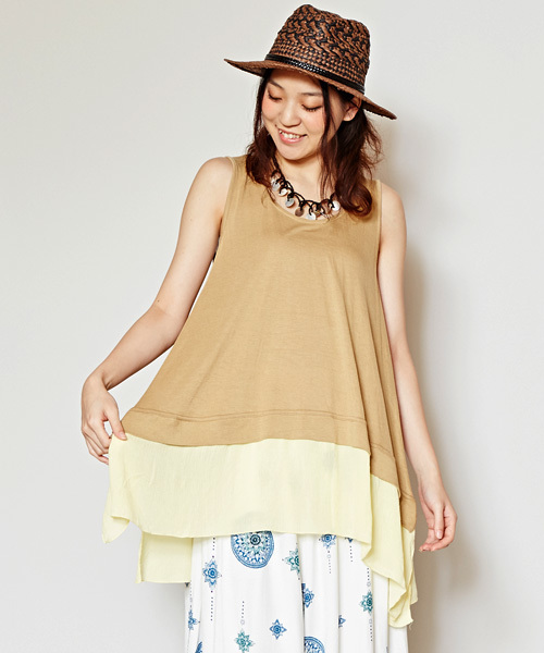 チャイハネ(チャイハネ)の「【チャイハネ】yul レイヤードタンクトップ(タンクトップ・レディース・ブルー/ブラック/ベージュ/ホワイト/ダークブルー/オレンジ/パープル/グリーン/イエロー・FREE)」の3枚目の写真