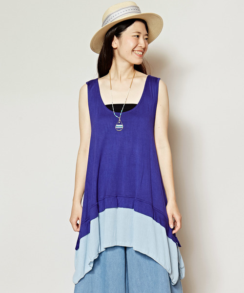 チャイハネ(チャイハネ)の「【チャイハネ】yul レイヤードタンクトップ(タンクトップ・レディース・ブルー/ブラック/ベージュ/ホワイト/ダークブルー/オレンジ/パープル/グリーン/イエロー・FREE)」の6枚目の写真