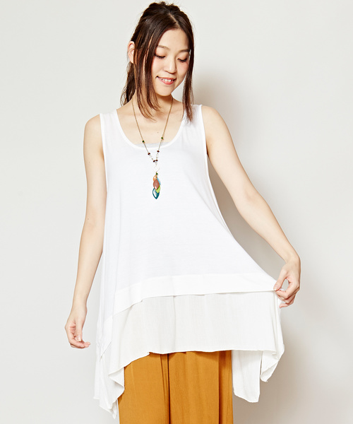 チャイハネ(チャイハネ)の「【チャイハネ】yul レイヤードタンクトップ(タンクトップ・レディース・ブルー/ブラック/ベージュ/ホワイト/ダークブルー/オレンジ/パープル/グリーン/イエロー・FREE)」の2枚目の写真