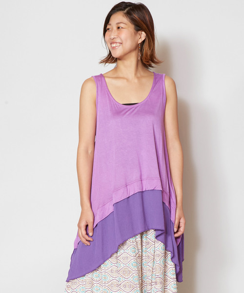 チャイハネ(チャイハネ)の「【チャイハネ】yul レイヤードタンクトップ(タンクトップ・レディース・ブルー/ブラック/ベージュ/ホワイト/ダークブルー/オレンジ/パープル/グリーン/イエロー・FREE)」の7枚目の写真