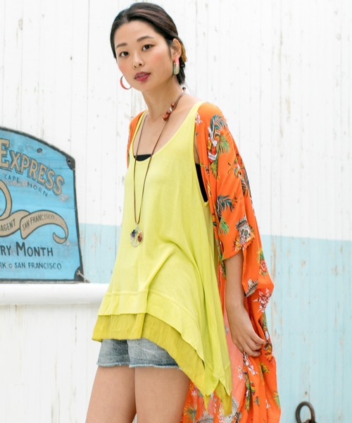 チャイハネ(チャイハネ)の「【チャイハネ】yul レイヤードタンクトップ(タンクトップ・レディース・ブルー/ブラック/ベージュ/ホワイト/ダークブルー/オレンジ/パープル/グリーン/イエロー・FREE)」の8枚目の写真