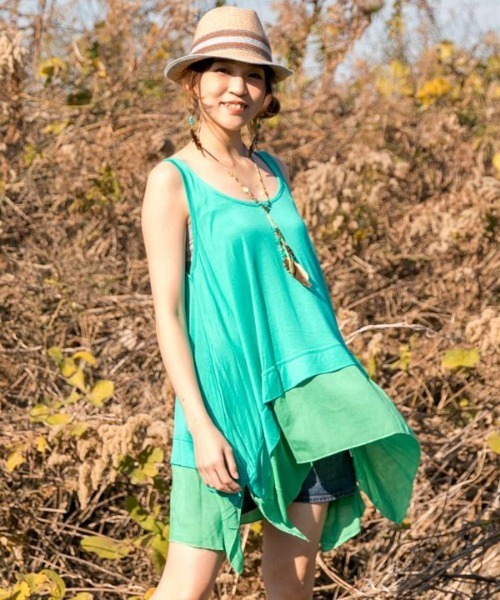 チャイハネ(チャイハネ)の「【チャイハネ】yul レイヤードタンクトップ(タンクトップ・レディース・ブルー/ブラック/ベージュ/ホワイト/ダークブルー/オレンジ/パープル/グリーン/イエロー・FREE)」の4枚目の写真