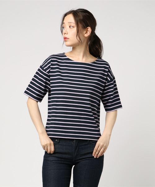 earth music&ecology（アースミュージックアンドエコロジー）の「ボーダーボーダー半袖ボートネックプルオーバー（Tシャツ/カットソー・レディース・ネイビー/グリーン/マスタード/ラベンダー/ダークブルー/オレンジ系その他・M/L）」の4枚目の写真