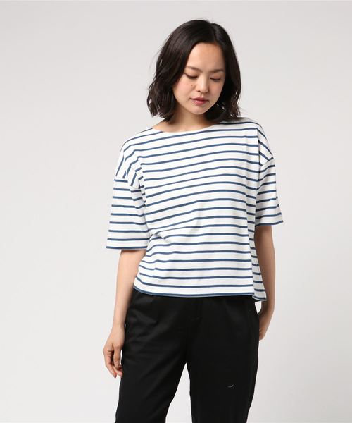 earth music&ecology（アースミュージックアンドエコロジー）の「ボーダーボーダー半袖ボートネックプルオーバー（Tシャツ/カットソー・レディース・ネイビー/グリーン/マスタード/ラベンダー/ダークブルー/オレンジ系その他・M/L）」の3枚目の写真