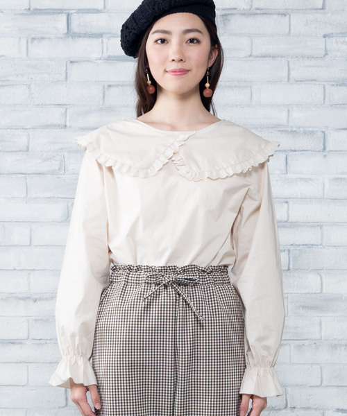 WEGO（ウィゴー）の「WEGO/フリルビッグカラーブラウス（シャツ/ブラウス・レディース・ホワイト/ライトベージュ・FREE）」の8枚目の写真