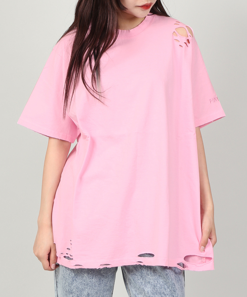 PUNYUS(プニュズ)の「クラッシュTシャツ(Tシャツ/カットソー・レディース・ピンク/パープル/ホワイト/ブラック・3/4)」の1枚目の写真