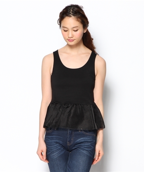 Another Edition（アナザーエディション）の「■AE ORGANDYペプラム T/TOP ◆（Tシャツ/カットソー・レディース・ホワイト/ブラック/ライトグレー・フリー）」の4枚目の写真