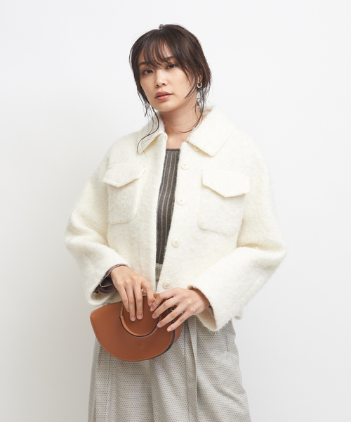 美品　qualite　カリテ　アルパカ　アストラカンショートブルゾン　アイボリー qualite（カリテ）の「アルパカアストラカンショートブルゾン