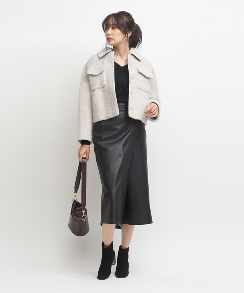 qualite（カリテ）の「アルパカアストラカンショートブルゾン（チェスターコート・レディース・オフホワイト/ライトグレー/ネイビー・36/38）」の17枚目の写真