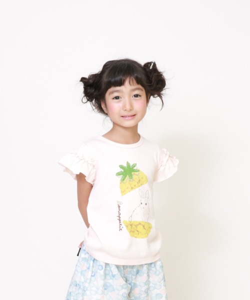 セール うさぎとフルーツ柄のティアードスリーブ半袖tシャツ Tシャツ カットソー La Poche Biscuit ラポシェビスキュイ のファッション通販 Zozotown