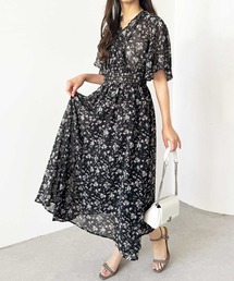【新色追加】夏にぴったり。フレアースリーブカシュクールプリントワンピース