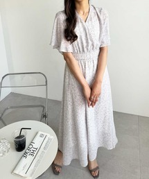 【新色追加】夏にぴったり。フレアースリーブカシュクールプリントワンピース