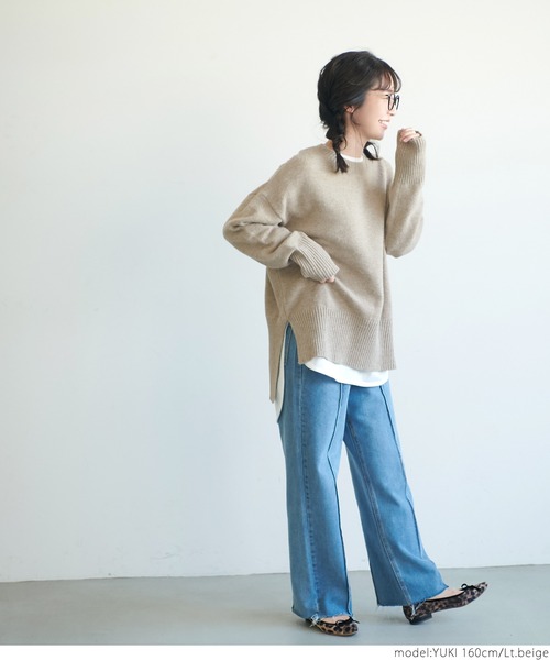 coca（coca）（コカ）の「スリットオーバーサイズニット（ニット/セーター・レディース・ブルー/ライトベージュ・ONE SIZE）」の9枚目の写真