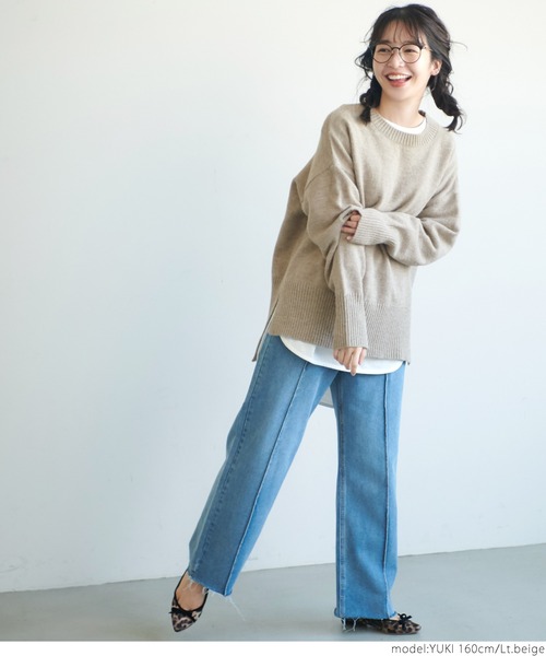 coca（coca）（コカ）の「スリットオーバーサイズニット（ニット/セーター・レディース・ブルー/ライトベージュ・ONE SIZE）」の11枚目の写真