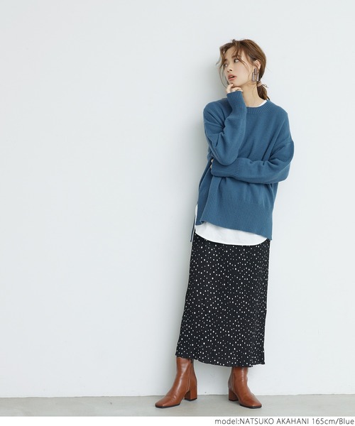 coca（coca）（コカ）の「スリットオーバーサイズニット（ニット/セーター・レディース・ブルー/ライトベージュ・ONE SIZE）」の7枚目の写真