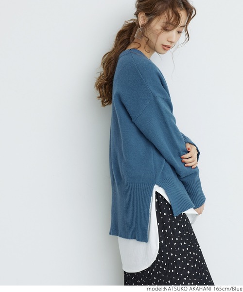 coca（coca）（コカ）の「スリットオーバーサイズニット（ニット/セーター・レディース・ブルー/ライトベージュ・ONE SIZE）」の8枚目の写真