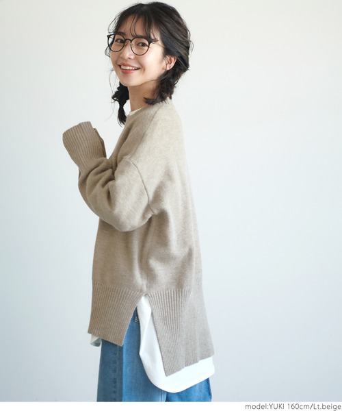 coca（coca）（コカ）の「スリットオーバーサイズニット（ニット/セーター・レディース・ブルー/ライトベージュ・ONE SIZE）」の10枚目の写真