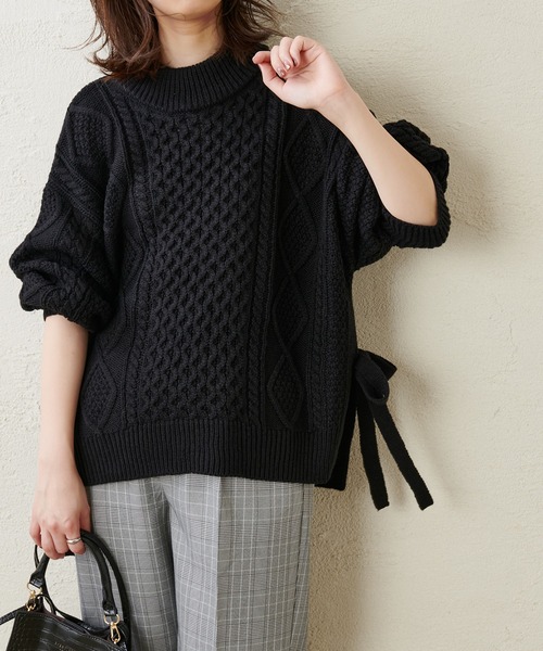 natural couture(ナチュラルクチュール)の「サイドリボンゆるっとニット(ニット/セーター・レディース・ブラック/ブラウン/グリーン/アイボリー・FREE)」の14枚目の写真