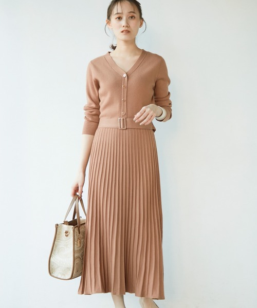 セール ベルト付きプリーツニットワンピース ワンピース Vis ビス のファッション通販 Zozotown