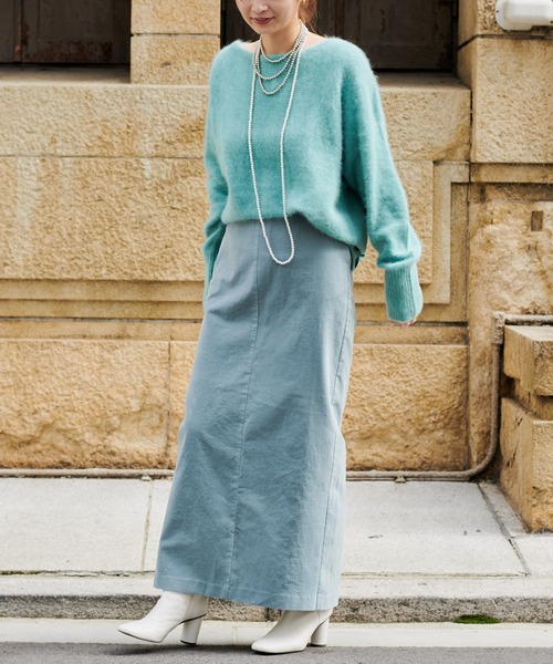 DouDou(ドゥドゥ)の「ベルベットタイトスカート(スカート・レディース・ベージュ/ブルー/パープル・FREE)」の21枚目の写真