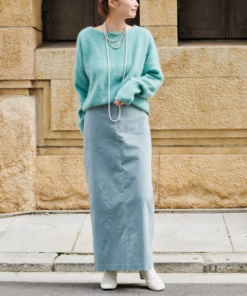 DouDou(ドゥドゥ)の「ベルベットタイトスカート(スカート・レディース・ベージュ/ブルー/パープル・FREE)」の11枚目の写真