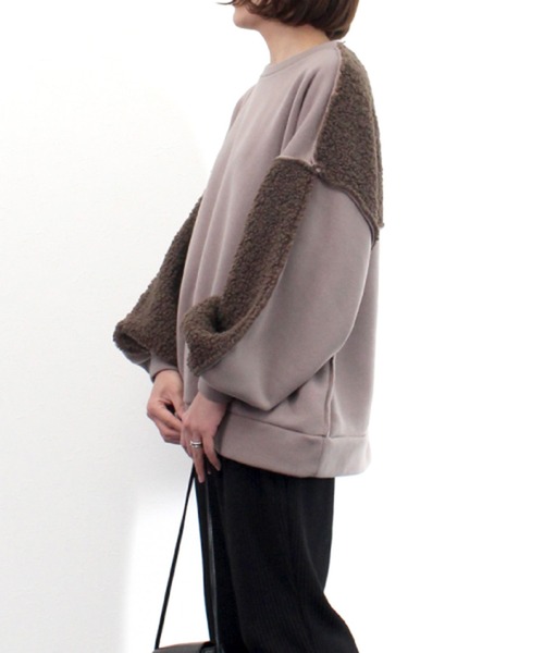 STYLEBLOCK（スタイルブロック）の「裏起毛ボア切替プルオーバー（スウェット・レディース・アイボリー/ブラック/ブラウン/グレイッシュベージュ・M）」の4枚目の写真
