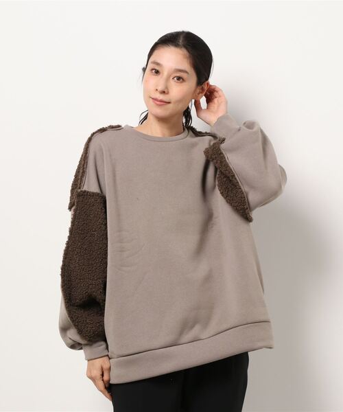 STYLEBLOCK（スタイルブロック）の「裏起毛ボア切替プルオーバー（スウェット・レディース・アイボリー/ブラック/ブラウン/グレイッシュベージュ・M）」の10枚目の写真