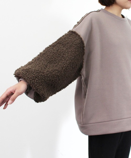 STYLEBLOCK（スタイルブロック）の「裏起毛ボア切替プルオーバー（スウェット・レディース・アイボリー/ブラック/ブラウン/グレイッシュベージュ・M）」の11枚目の写真