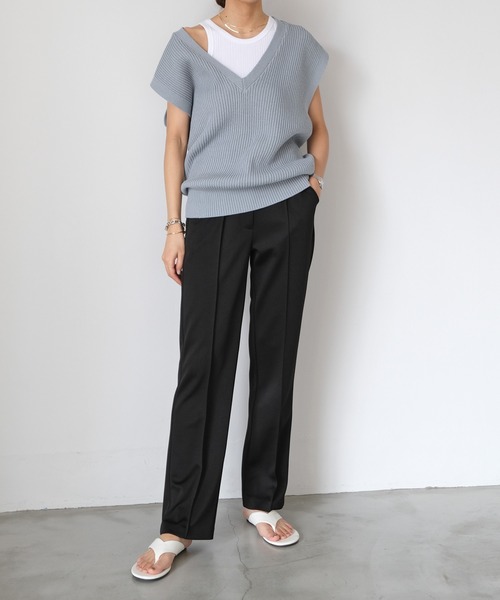 AKTE（アクテ）の「Vネックライトニットベスト（ベスト・レディース・ブルー/ベージュ/ラベンダー・FREE）」の11枚目の写真