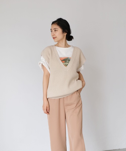 AKTE（アクテ）の「Vネックライトニットベスト（ベスト・レディース・ブルー/ベージュ/ラベンダー・FREE）」の9枚目の写真