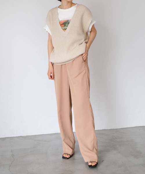 AKTE（アクテ）の「Vネックライトニットベスト（ベスト・レディース・ブルー/ベージュ/ラベンダー・FREE）」の6枚目の写真