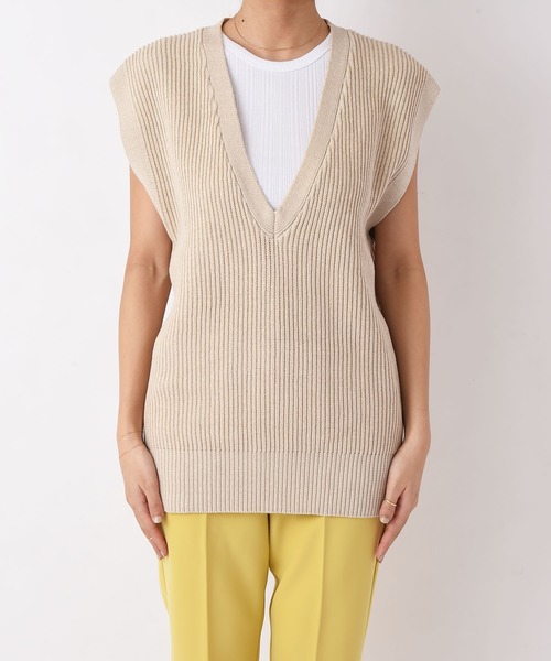 AKTE（アクテ）の「Vネックライトニットベスト（ベスト・レディース・ブルー/ベージュ/ラベンダー・FREE）」の17枚目の写真