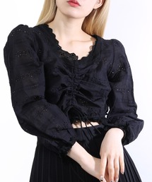 コットンレース長袖ブラウス