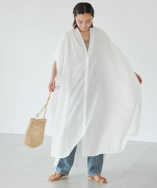 forksy.（フォルクシー）の「【forksy.】スタンドカラーギャザーノースリーブシャツワンピース（シャツワンピース・レディース・ホワイト/シャーベット/ダークブラウン/ブラック/モスグリーン・FREE）」の9枚目の写真