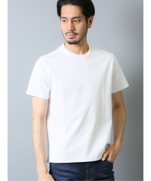 Alexander Julian（アレキサンダージュリアン）の「アレキサンダージュリアンメンズ/ALEXANDER JULIAN：MEN【DRESS T-SHIRT】シルケットポンチ クルーネック半袖Ｔシャツ（Tシャツ/カットソー・メンズ・ベージュ/ネイビー/グリーン/ブラック/ホワイト/グレー・LARGE/X-LARGE/MEDIUM）」の2枚目の写真