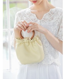 ウッドハンドル巾着ミニバッグ