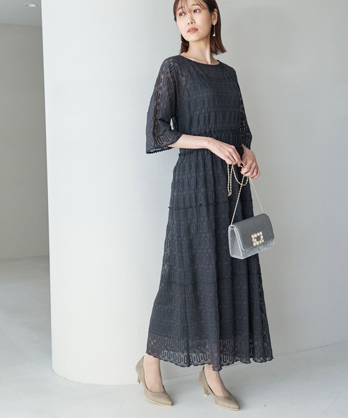 ROPE' PICNIC(ロペピクニック)の「【一部店舗限定】【Mon E’toile/モンエトワール】ティアードレースDRESS(ドレス・レディース・ライトグレー/イエロー/スミクロ・38)」の7枚目の写真