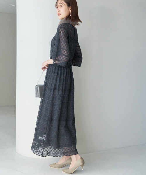 ROPE' PICNIC(ロペピクニック)の「【一部店舗限定】【Mon E’toile/モンエトワール】ティアードレースDRESS(ドレス・レディース・ライトグレー/イエロー/スミクロ・38)」の6枚目の写真