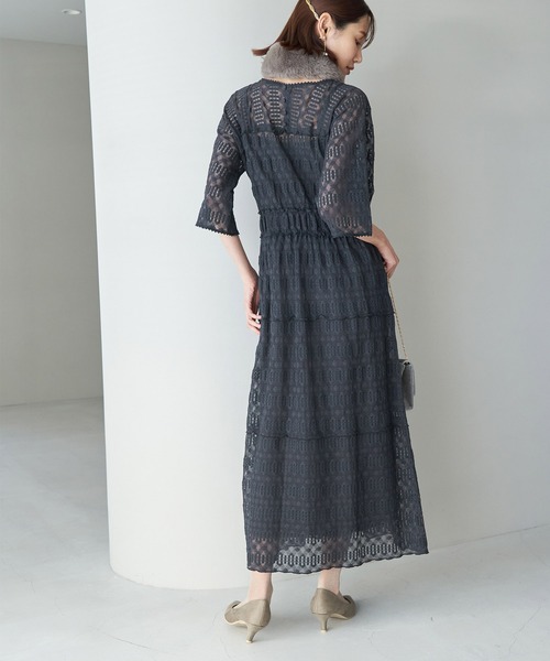 ROPE' PICNIC(ロペピクニック)の「【一部店舗限定】【Mon E’toile/モンエトワール】ティアードレースDRESS(ドレス・レディース・ライトグレー/イエロー/スミクロ・38)」の5枚目の写真