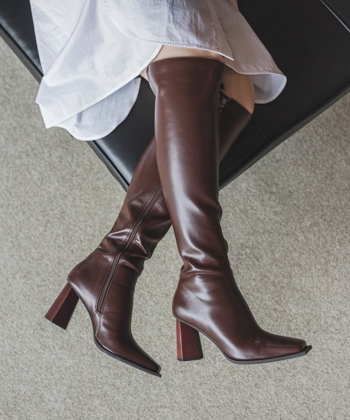 EVOL（イーボル）の「【EVOL】  デザインヒールスクエアロングブーツ IR9687（ブーツ・レディース・ブラック/ブラウン・22.5cm/23.5cm/24.5cm/23.0cm/24.0cm/25.0cm）」の11枚目の写真