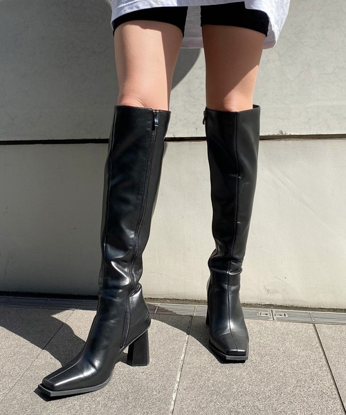 EVOL（イーボル）の「【EVOL】  デザインヒールスクエアロングブーツ IR9687（ブーツ・レディース・ブラック/ブラウン・22.5cm/23.5cm/24.5cm/23.0cm/24.0cm/25.0cm）」の13枚目の写真