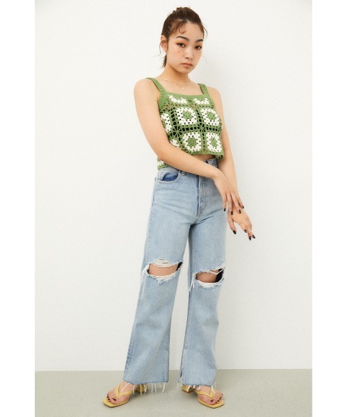 LAGUA GEM(ラグアジェム)の「CROCHET TOPS(キャミソール・レディース・ネイビー/ライトグリーン・FREE)」の4枚目の写真